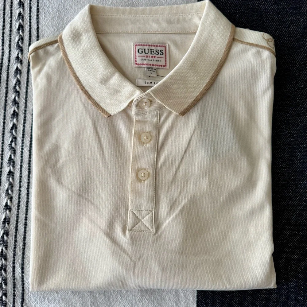 GUESS Men's Beige Polo Shirt size L - Picture 1 of 6